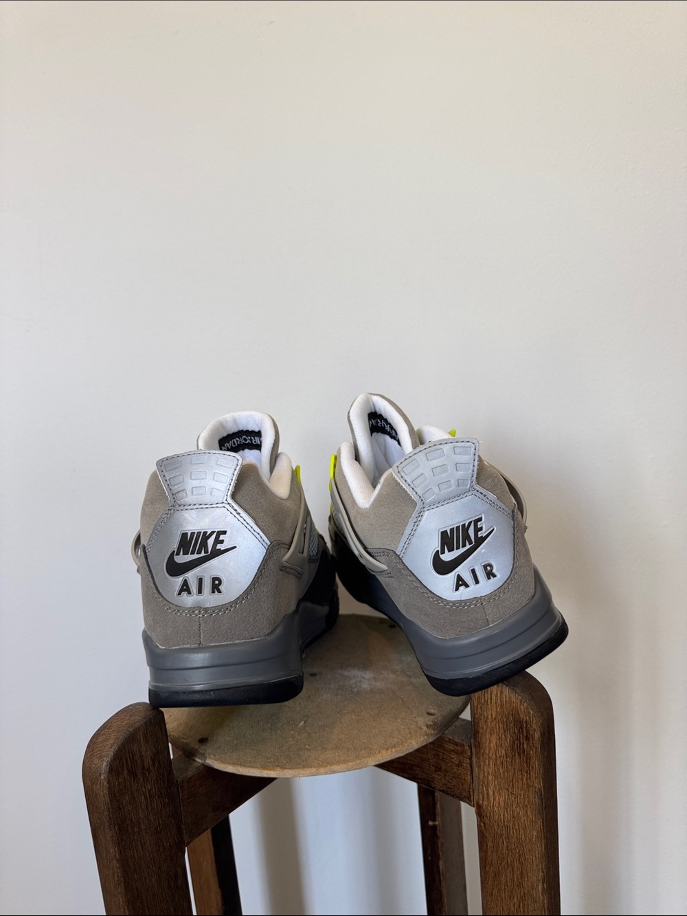 Jordan Air 4 in Taupe, Dark Brown & Neon Yellow Accents - Picture 3 of 4